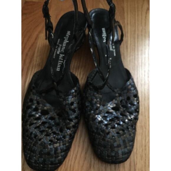 Stephane Kelian Black metallic Woven Leather Shoes France Sz 4 Fr 6 6 1/2 Euc - Picture 1 of 9